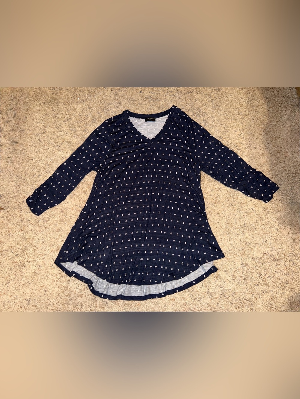 Lane Bryant Navy and Light Blue Printed V-Neck Top